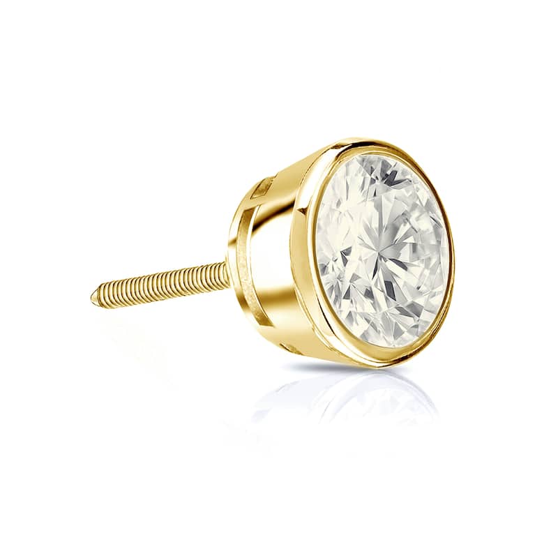 Auriya 1/2ctw Round SINGLE STUD (1) Diamond Earring 14k Gold Bezel-set - Yellow