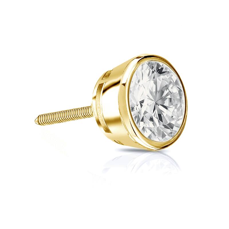 Auriya 14k Gold 3/4ct TDW Round Bezel Set SINGLE STUD (1) Diamond Earring - Yellow