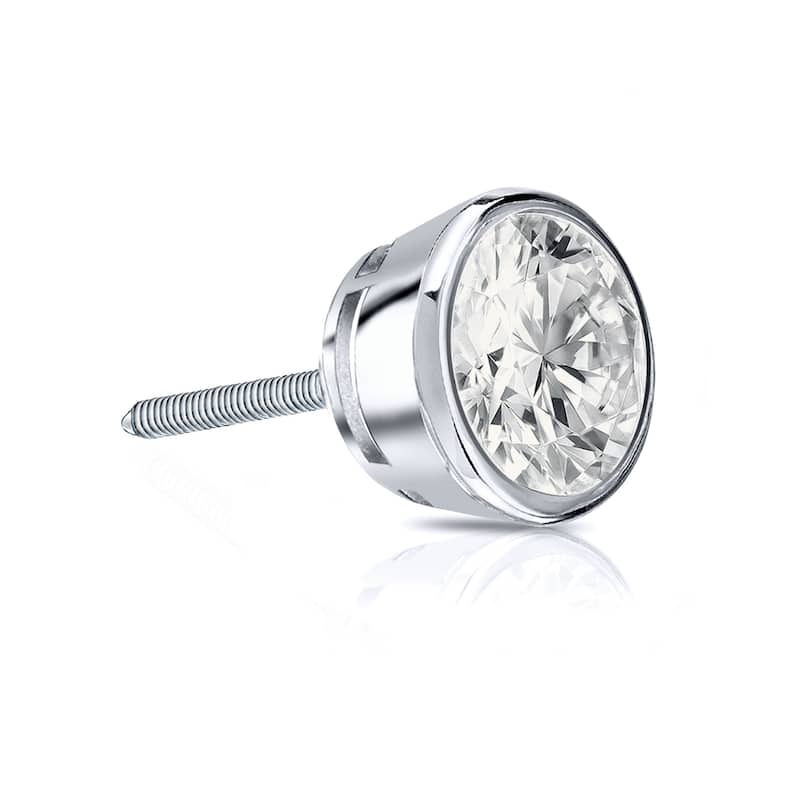 Auriya 14k Gold 3/4ct TDW Round Bezel Set SINGLE STUD (1) Diamond Earring - White