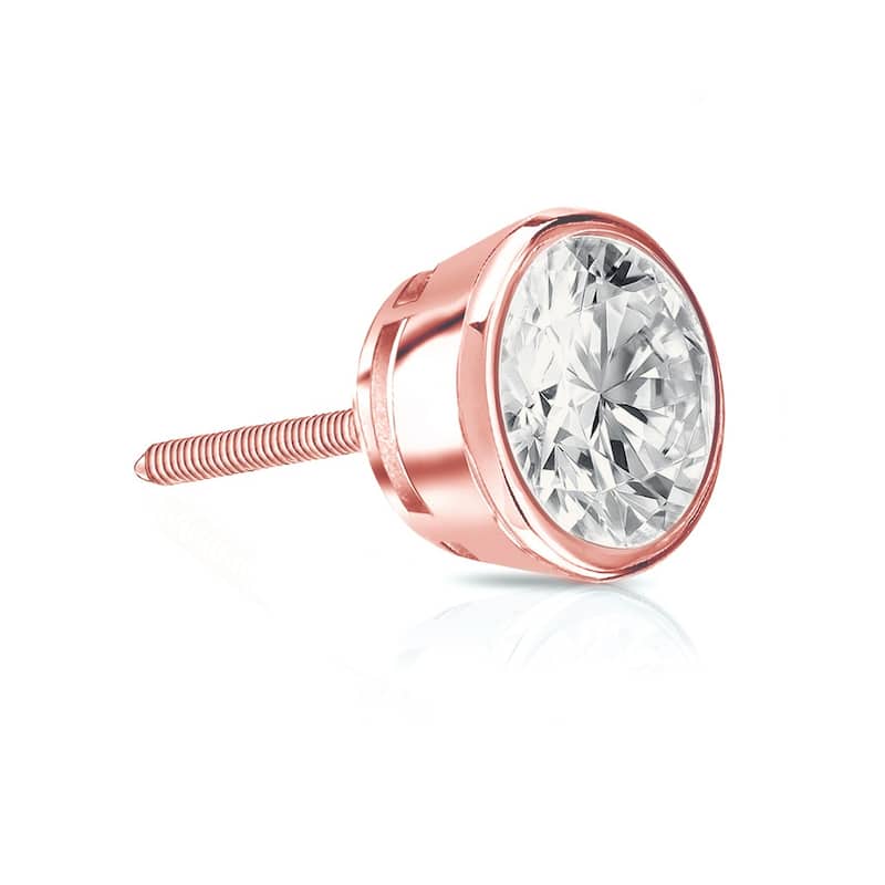 Auriya 14k Gold 3/4ct TDW Round Bezel Set SINGLE STUD (1) Diamond Earring - Rose