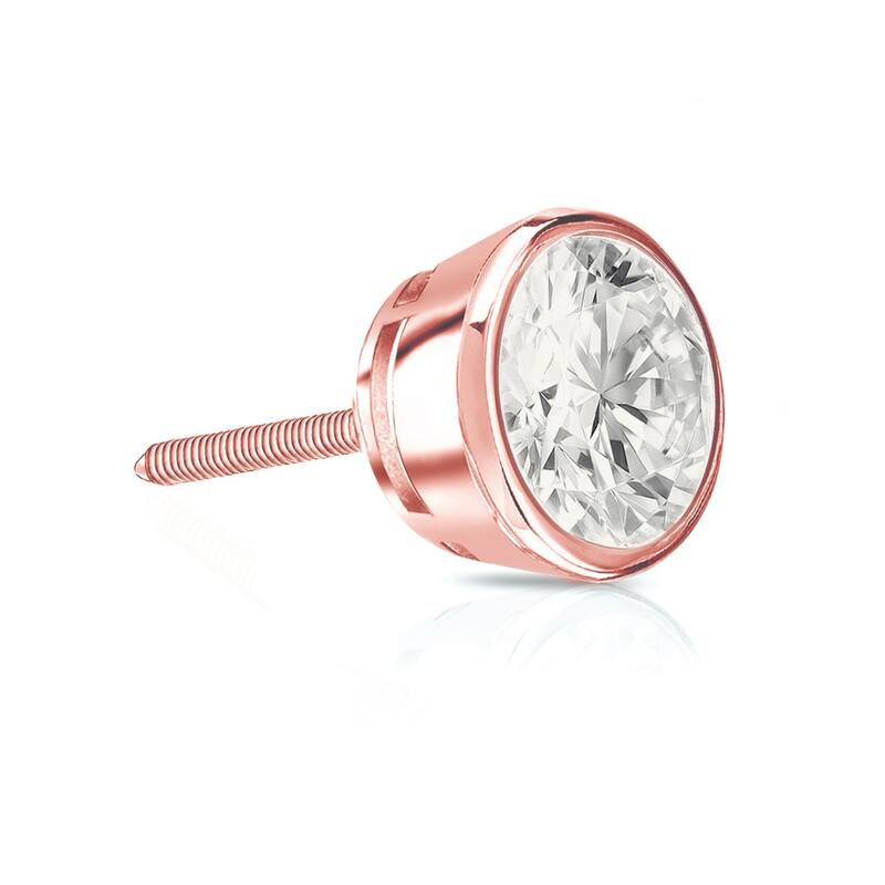 Auriya 14k Gold 3/4ct TDW Round Bezel Set SINGLE STUD (1) Diamond Earring - Rose