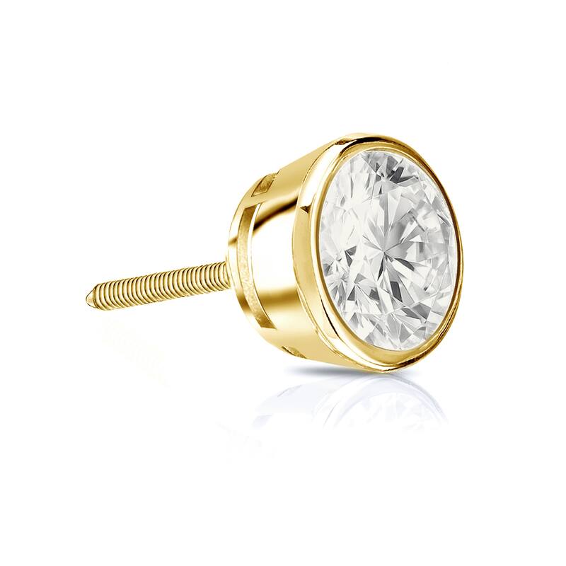 Auriya 14k Gold 3/4ct TDW Round Bezel Set SINGLE STUD (1) Diamond Earring - Yellow