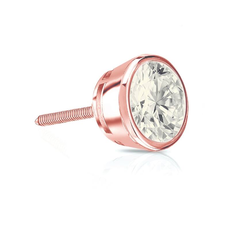Auriya 14k Gold 3/4ct TDW Round Bezel-Set SINGLE STUD (1) Diamond Earring - Rose