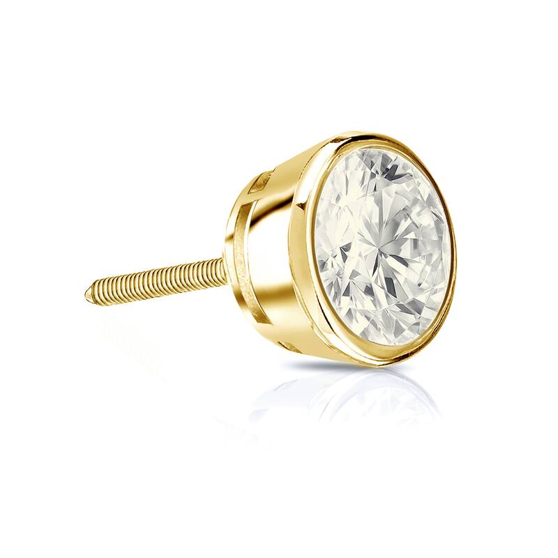 Auriya 14k Gold 3/4ct TDW Round Bezel-Set SINGLE STUD (1) Diamond Earring - Yellow
