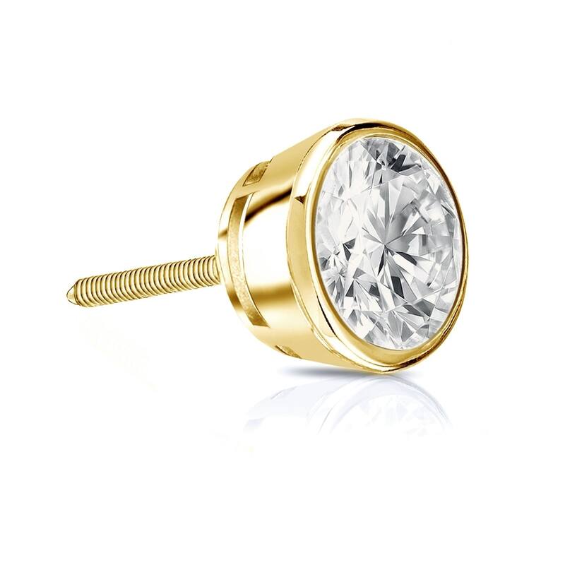 Auriya 1ctw Bezel Set Round Diamond SINGLE STUD (1) Earring 14k Gold - Yellow