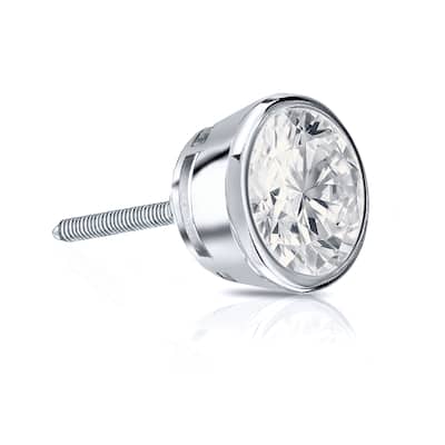 Auriya 1ctw Bezel Set Round Diamond SINGLE STUD (1) Earring 14k Gold