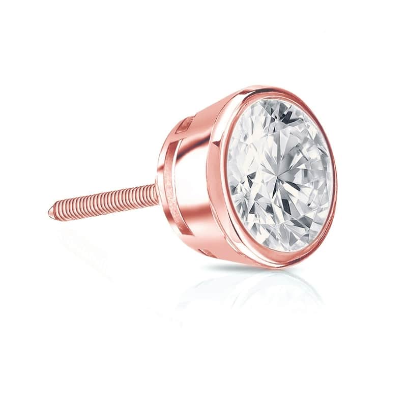 Auriya 1ctw Bezel Set Round Diamond SINGLE STUD (1) Earring 14k Gold - Rose