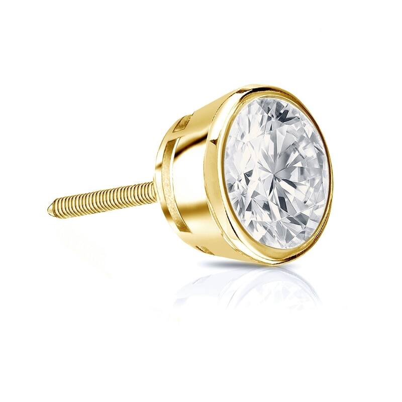 Auriya 1ctw Bezel Set Round Diamond SINGLE STUD (1) Earring 14k Gold - Yellow