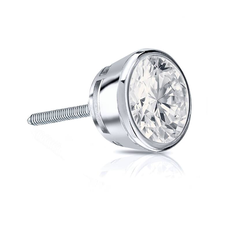 Auriya 1ctw Bezel Set Round Diamond SINGLE STUD (1) Earring 14k Gold - White
