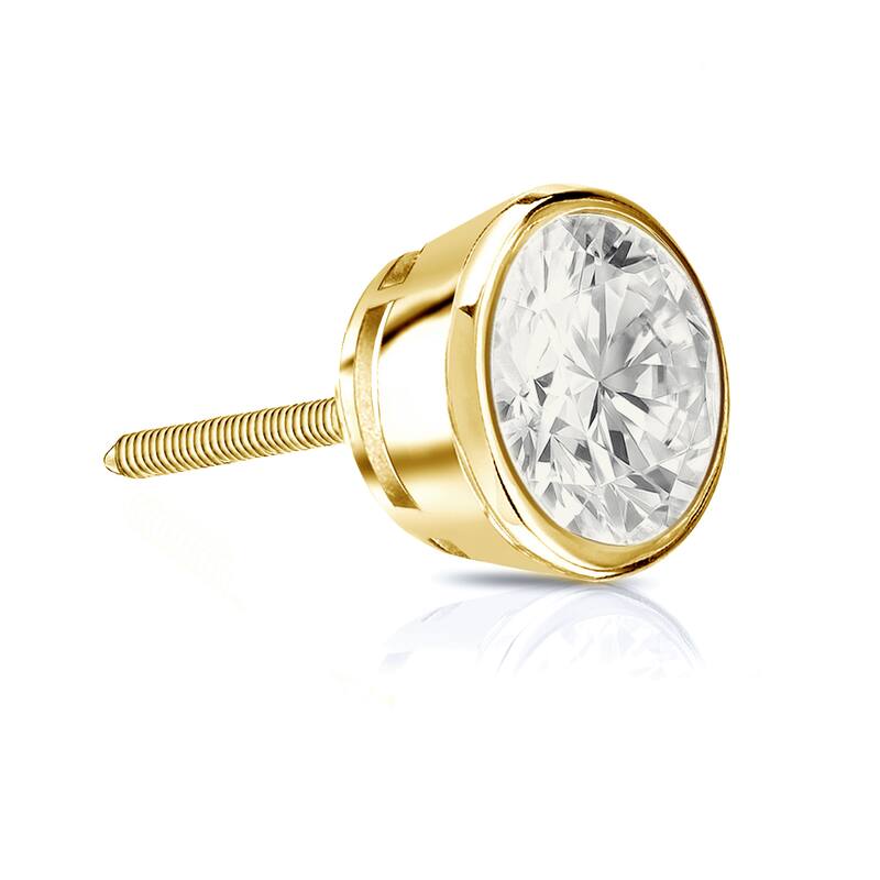 Auriya 14k Gold 1ct TDW Round Bezel-Set SINGLE STUD (1) Diamond Earring - Yellow