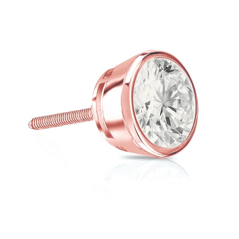 Auriya 14k Gold 1ct TDW Round Bezel-Set SINGLE STUD (1) Diamond Earring - Rose