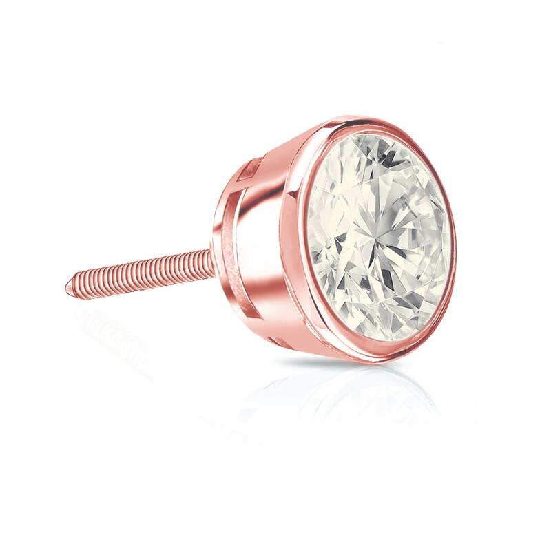 Auriya 14k Gold 1ct TDW Round Bezel-Set SINGLE STUD (1) Diamond Earring - Rose