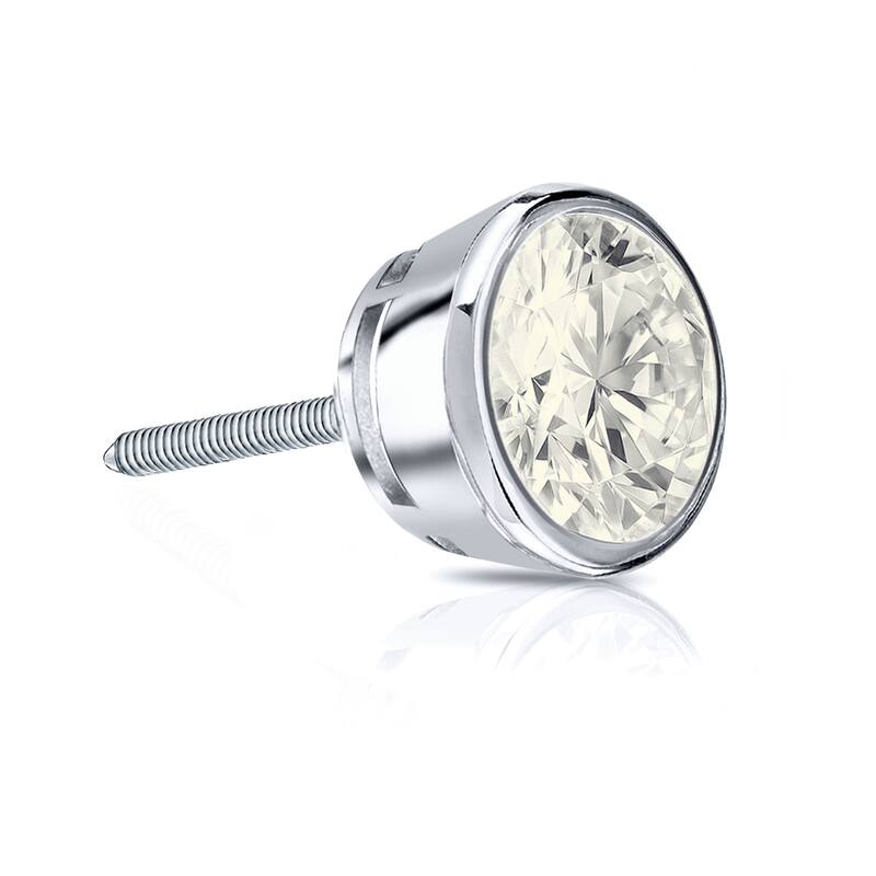 Auriya 14k Gold 1ct TDW Round Bezel-Set SINGLE STUD (1) Diamond Earring - White
