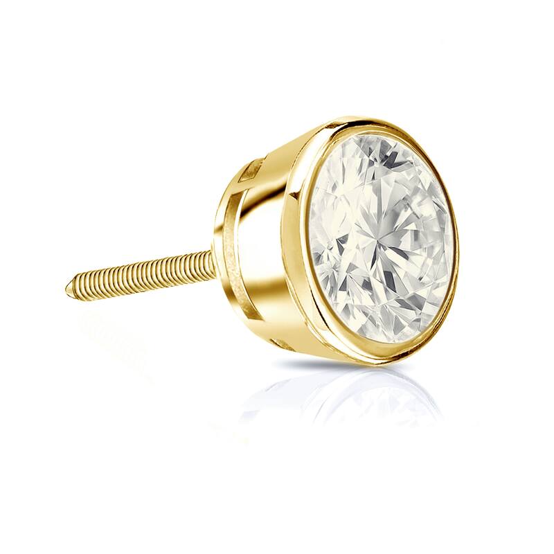 Auriya 14k Gold 1ct TDW Round Bezel-Set SINGLE STUD (1) Diamond Earring - Yellow