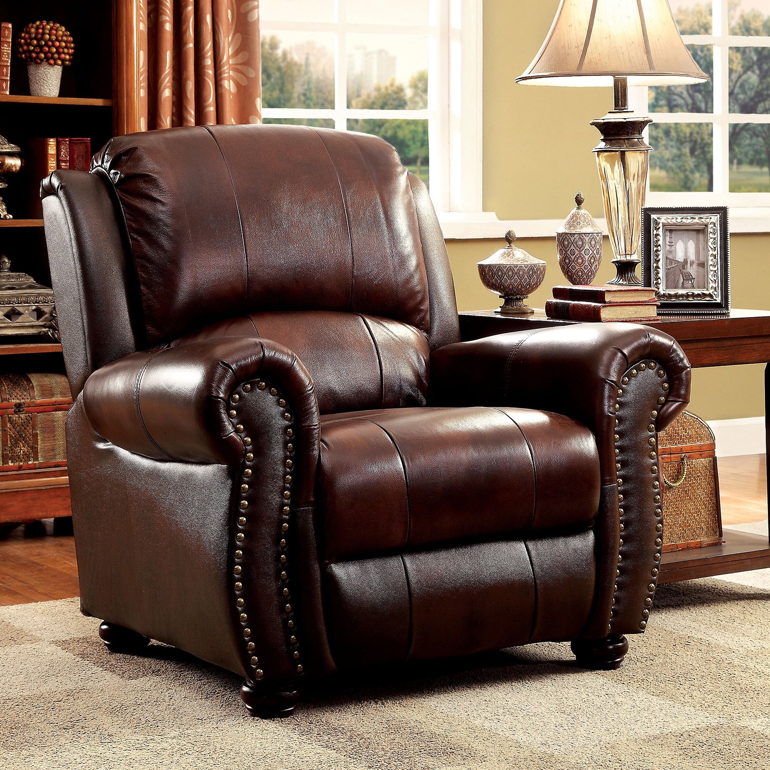 Shop Black Friday Deals On Furniture Of America Drow Traditional Leather Padded Armchair Overstock 11489871 Brown