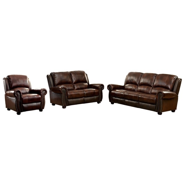 Furniture of America Drow Transitional Brown Leather 3-piece Sofa Set
