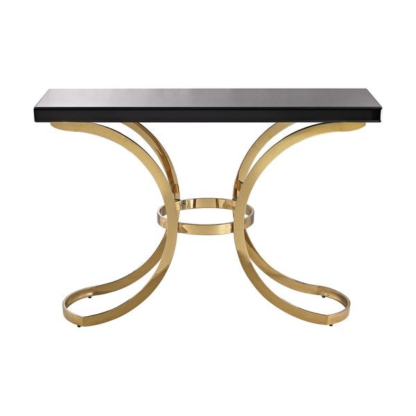 Dimond Home Beacon Towers Console Table in Gold Plate and Black Glass