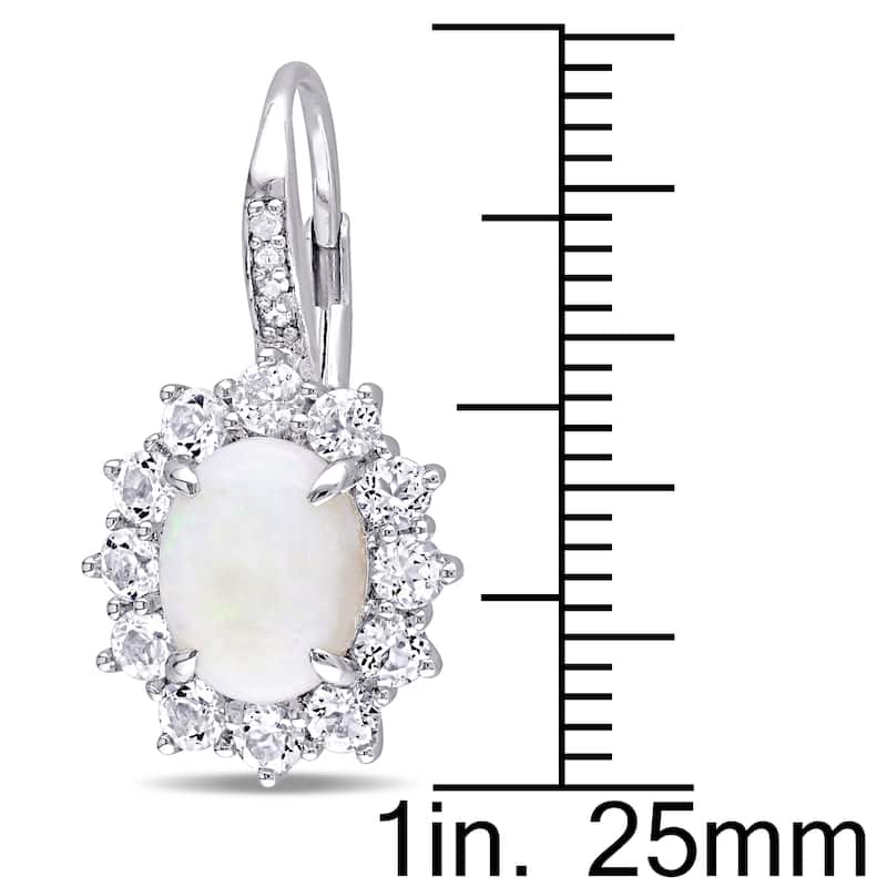 Miadora Sterling Silver Oval-cut Opal and White Topaz Diamond Accent Flower Earrings