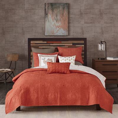 The Curated Nomad Ambrose Coral Reversible Cotton 3-piece Coverlet Set