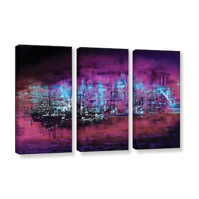 ArtWall Niel Hemsley's Neon City II 3-piece Gallery Wrapped Canvas Set - Multi