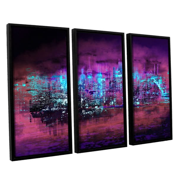 ArtWall Niel Hemsley's Neon City II 3-piece Floater Framed Canvas Set ...
