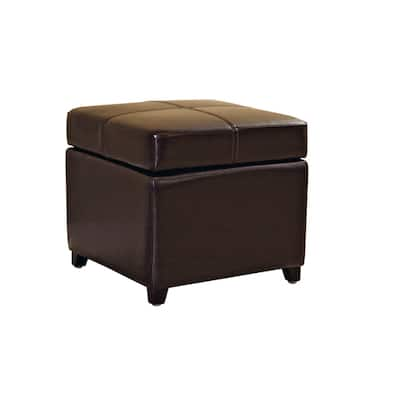 Brown Bi-cast Leather Storage Ottoman