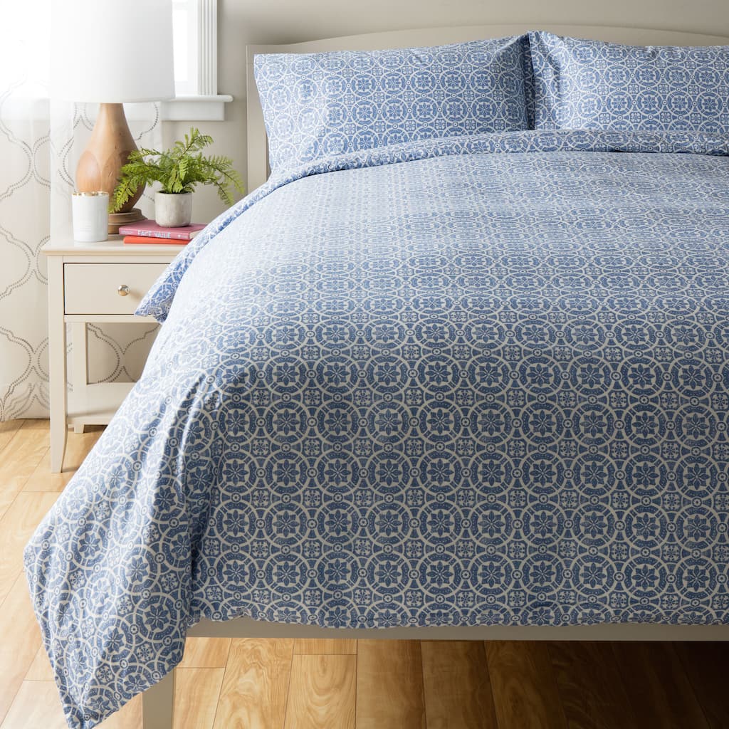 Mosaic Blue Print Duvet Cover Set