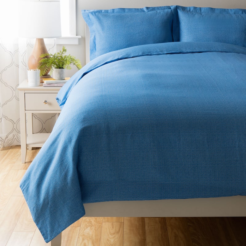 Blue Houndstooth Duvet Cover Set - Twin - 3 Piece