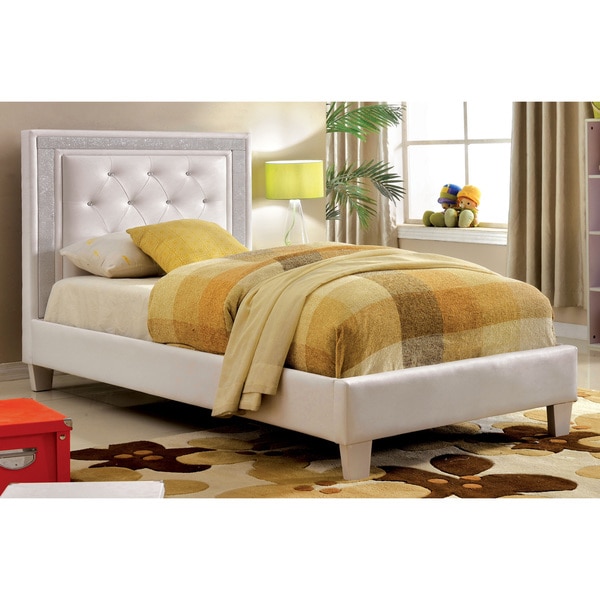 Shop Furniture of America Sheila Contemporary Tufted White Leatherette Twin-size Platform Bed ...