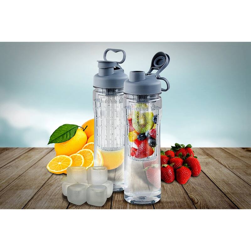 Fruit Infuser Tritan 28 oz. Water Bottle with Reusable Ice Cubes