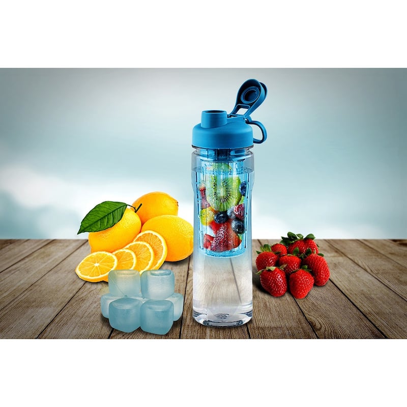 Fruit Infuser Tritan 28 oz. Water Bottle with Reusable Ice Cubes - On ...