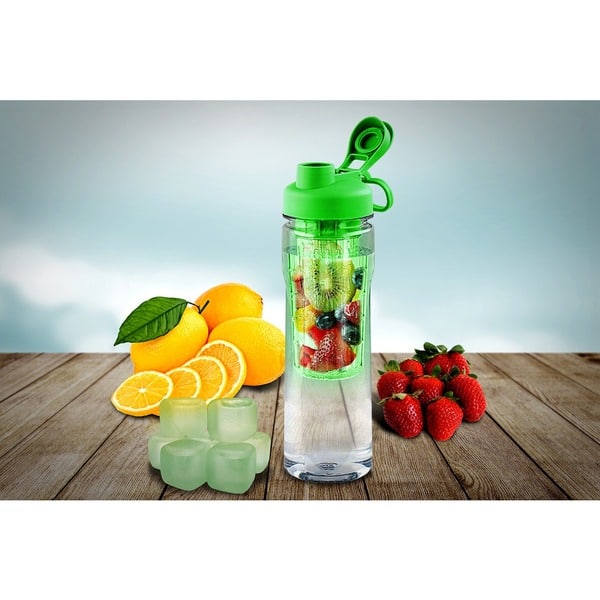 4 New 20 oz. Fruit Infuser Tumblers With Lids And Straws 2 Green/2 Blue