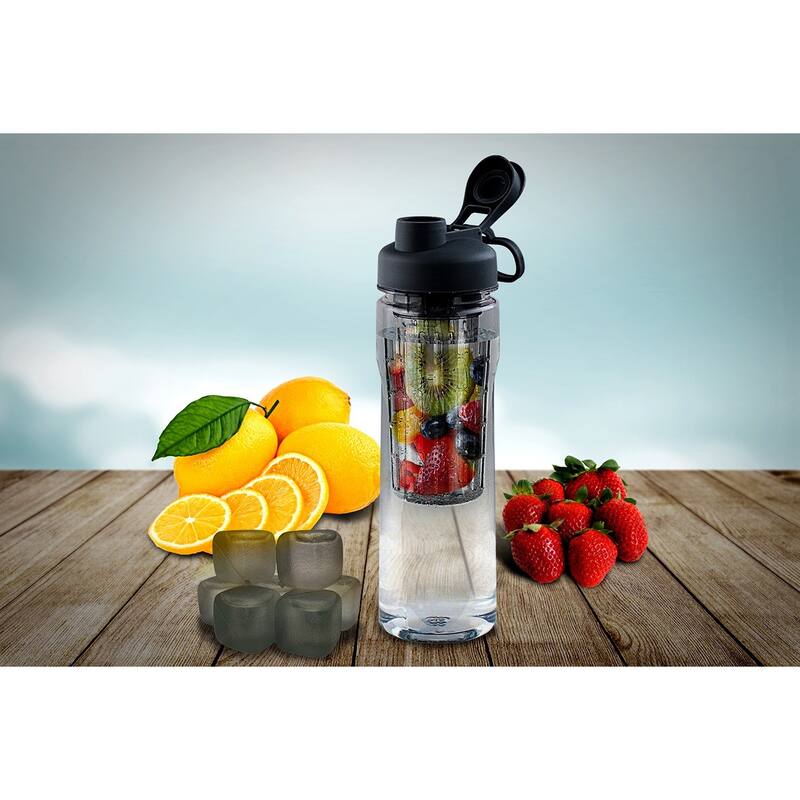 Fruit Infuser Tritan 28 oz. Water Bottle with Reusable Ice Cubes