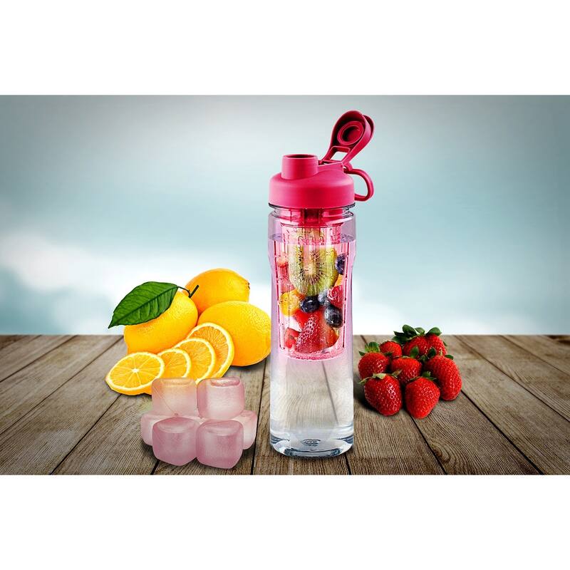 Fruit Infuser Tritan 28 oz. Water Bottle with Reusable Ice Cubes