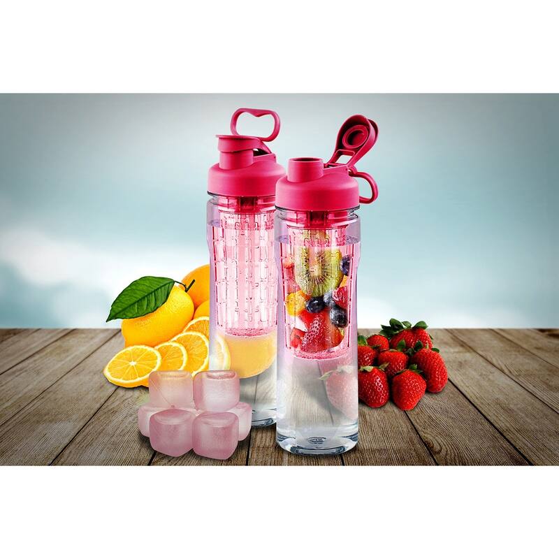 Fruit Infuser Tritan 28 oz. Water Bottle with Reusable Ice Cubes