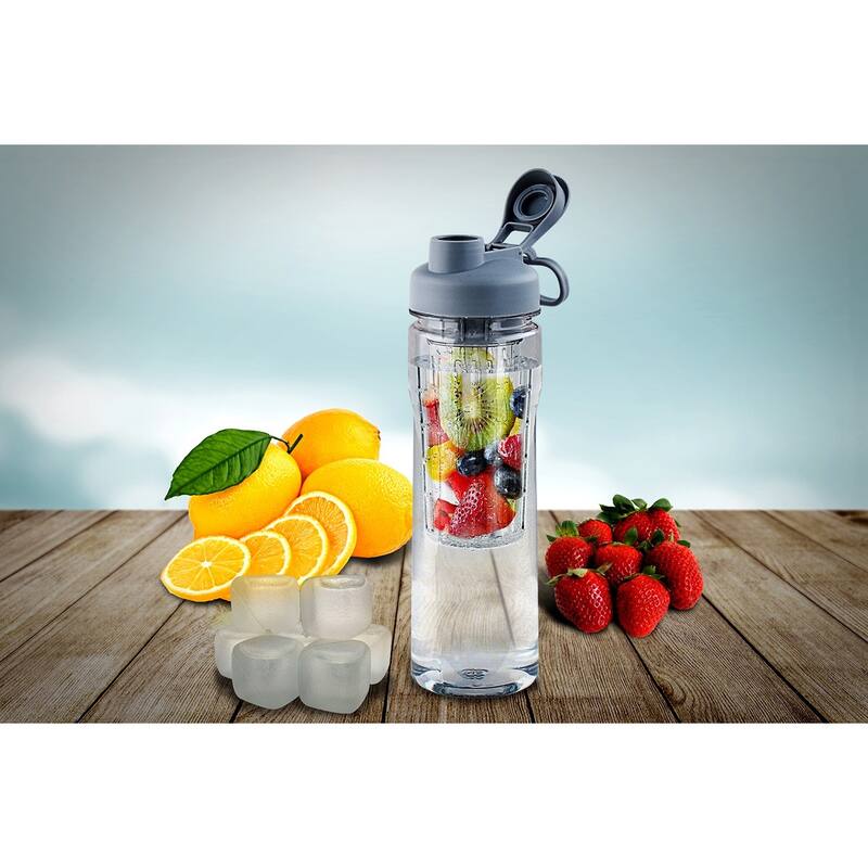 Fruit Infuser Tritan 28 oz. Water Bottle with Reusable Ice Cubes