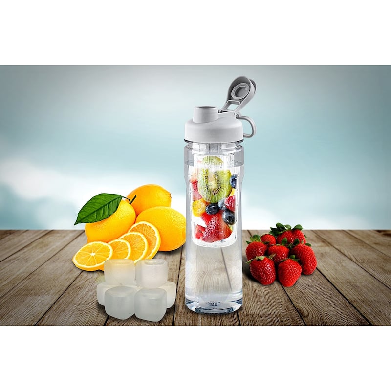 Fruit Infuser Tritan 28 oz. Water Bottle with Reusable Ice Cubes