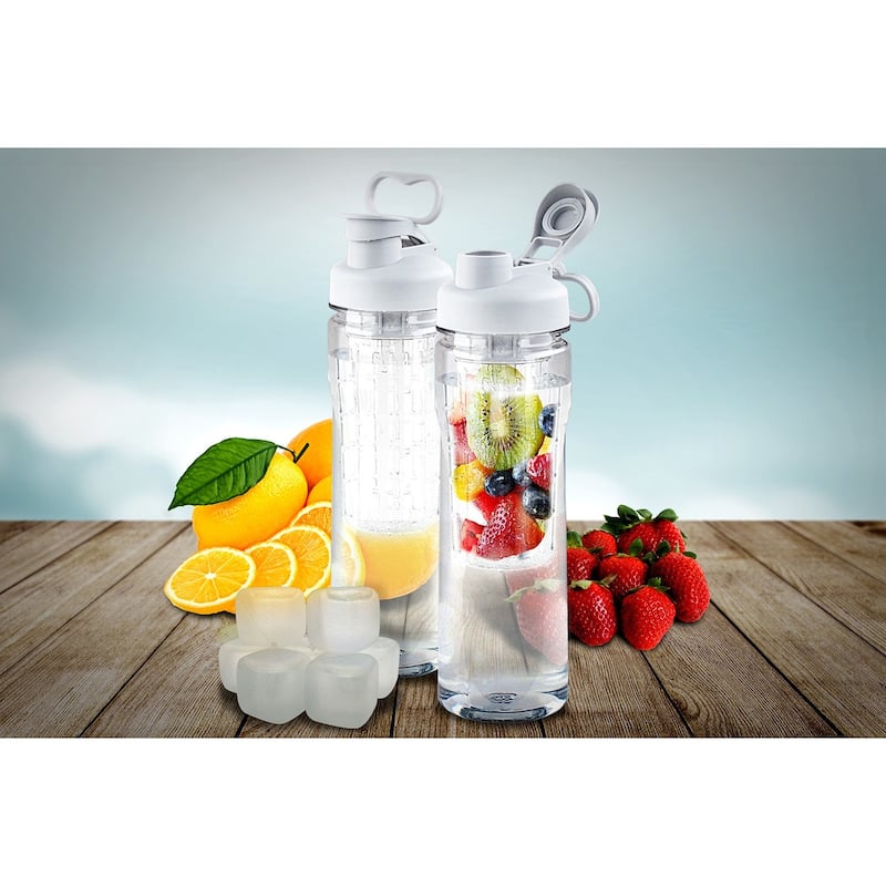 Fruit Infuser Tritan 28 oz. Water Bottle with Reusable Ice Cubes