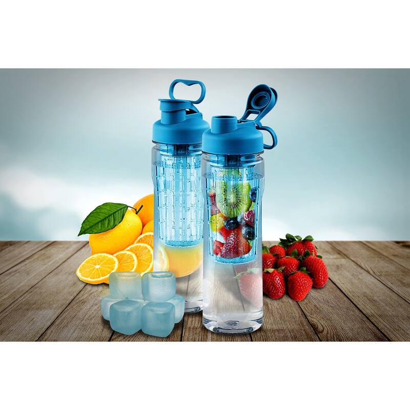Fruit Infuser Tritan 28 oz. Water Bottle with Reusable Ice Cubes