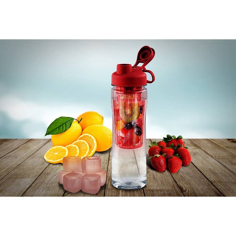Fruit Infuser Tritan 28 oz. Water Bottle with Reusable Ice Cubes
