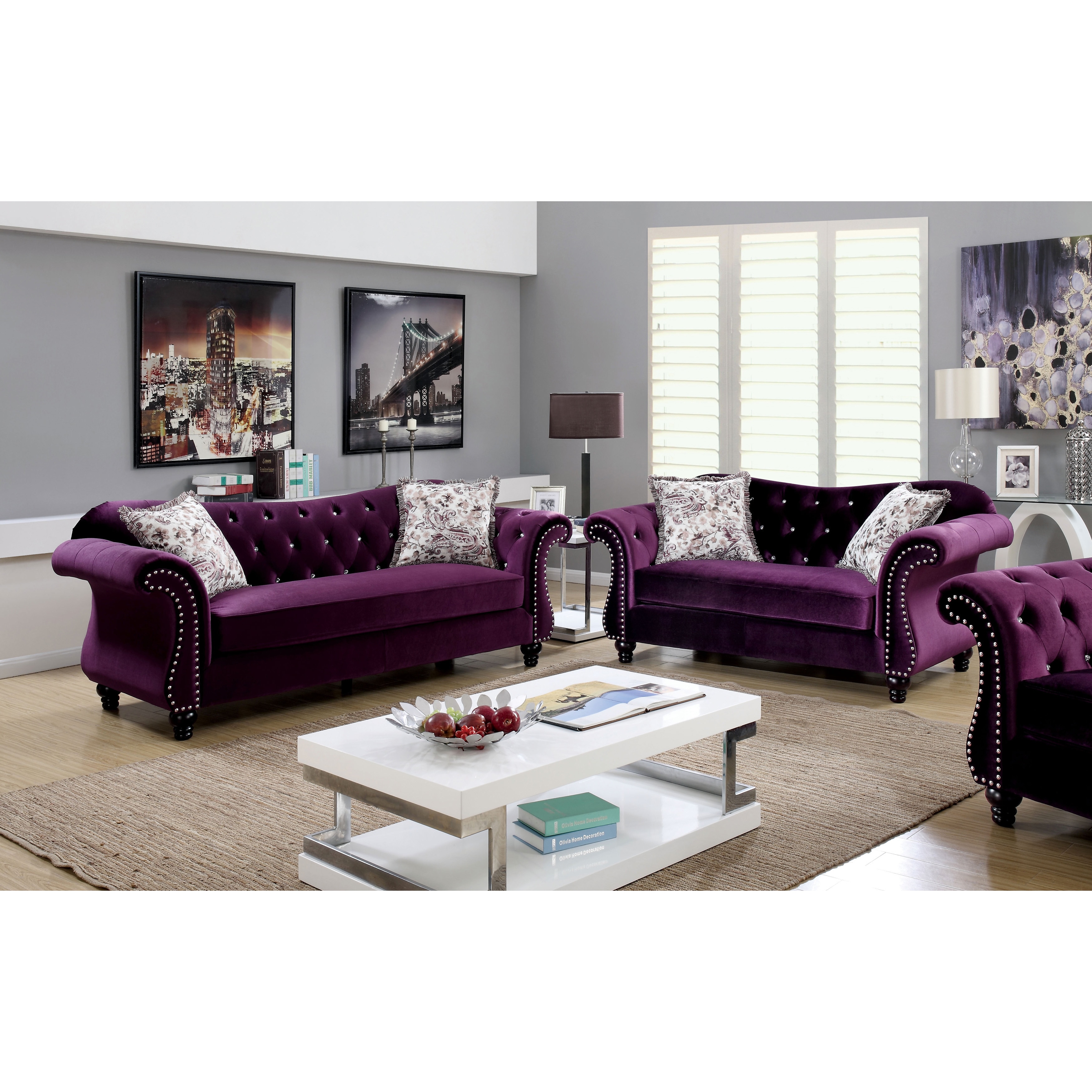 Furniture Of America Tese Traditional Fabric 2 Piece Sofa Set Overstock 11502124