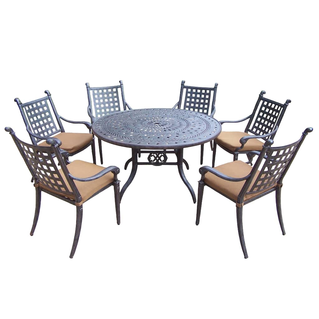 Cast Aluminum 7-piece Dining Set with 6 Sunbrella Cushioned Chairs