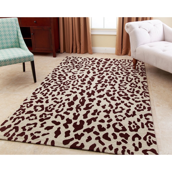 Abbyson Leopard Print Maroon Wool Rug (3' x 5') 3' x 5' Overstock