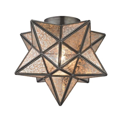 Sterling Home Sirius Oiled Bronze 10-inch Metal Flush Mount with Antiqued Mercury Glass