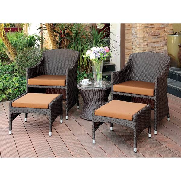 Shop Furniture Of America Olivanne 5 Piece Espresso Wicker Inspired Conversation Set With Nesting Ottoman On Sale Overstock 21490350