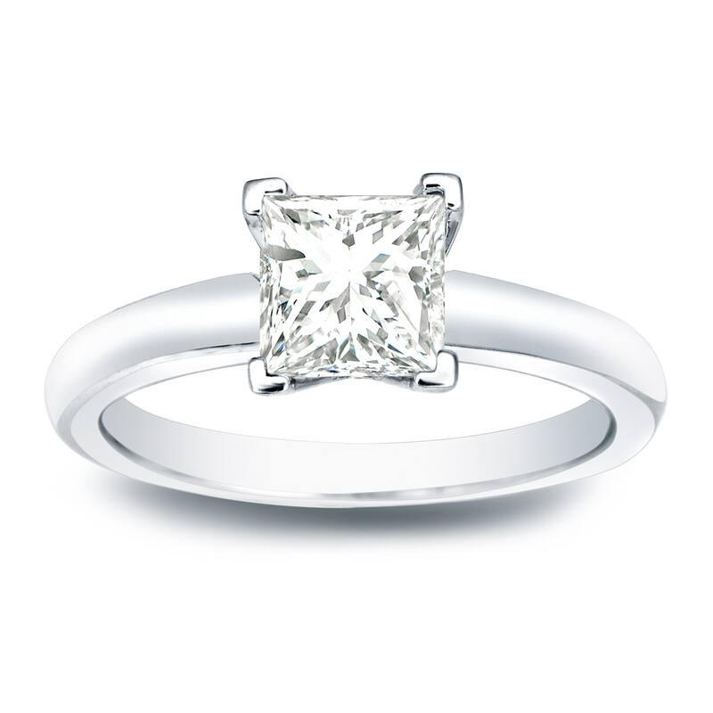 Auriya 14k Gold 1/3 carat TW Princess-cut Solitaire Diamond Engagement Ring - 4 - White