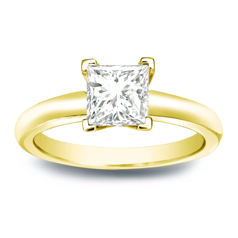 Auriya 14k Gold 1/3 carat TW Princess-cut Solitaire Diamond Engagement Ring - 4 - Yellow