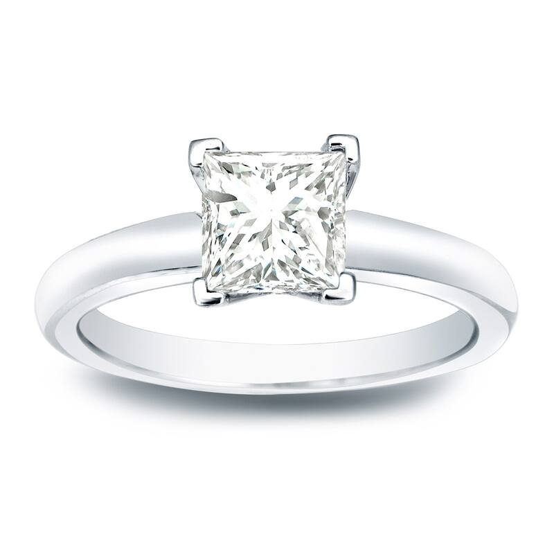 Auriya 14k Gold 1/3 carat TW Princess-cut Solitaire Diamond Engagement Ring - 9.5 - White