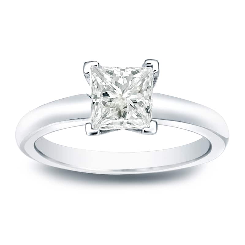 Auriya 14k Gold 1/3 carat TW Princess-cut Solitaire Diamond Engagement Ring (J-K, I1-I2) - 4 - White