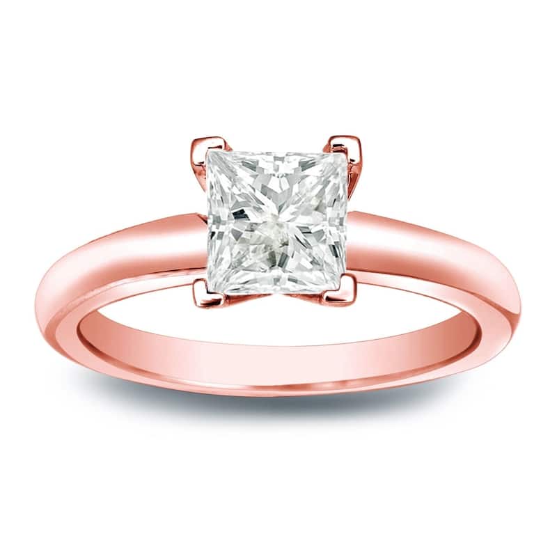 Auriya 14k Gold 1/3 carat TW Princess-cut Solitaire Diamond Engagement Ring (J-K, I1-I2) - 9.5 - White